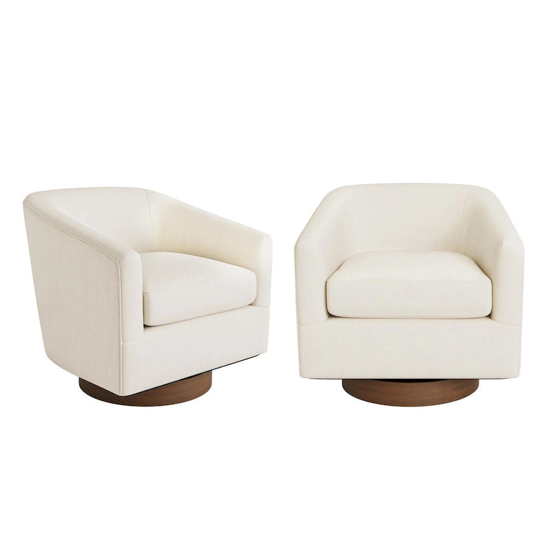 Modern Upholstered Wooden Accent Chair 360 Barrel Swivel Set of 2 Armchair for Living Room