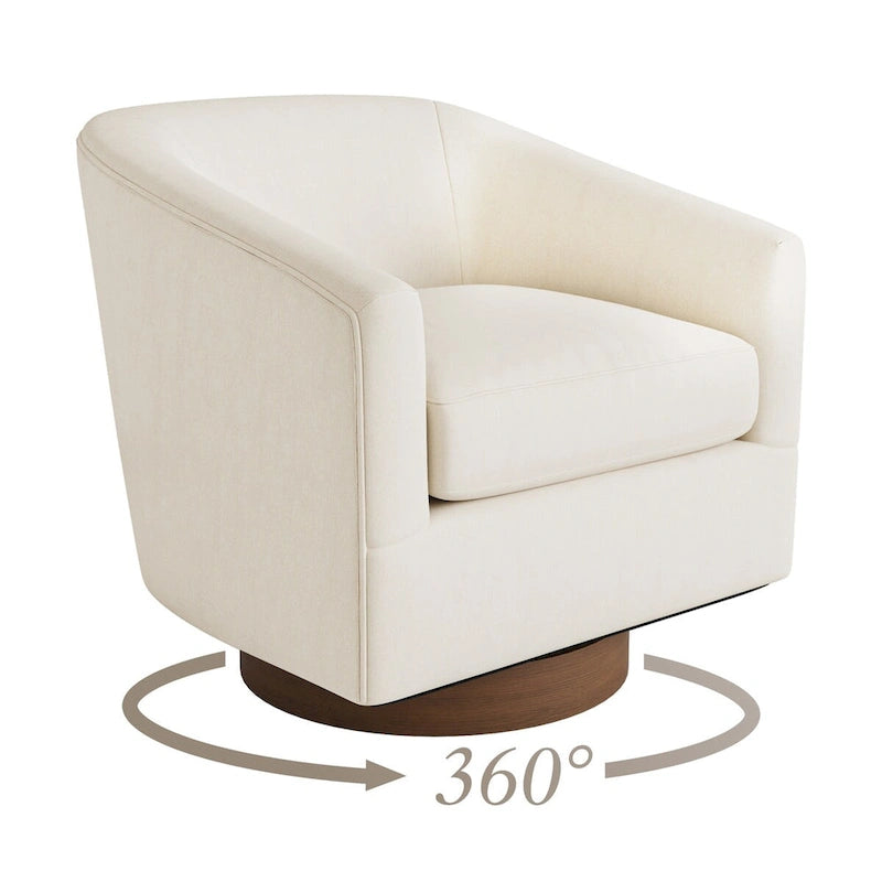 Modern Upholstered Wooden Accent Chair 360 Barrel Swivel Set of 2 Armchair for Living Room