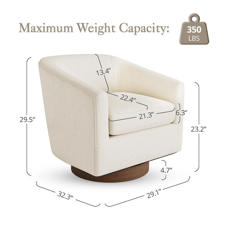 Modern Upholstered Wooden Accent Chair 360 Barrel Swivel Set of 2 Armchair for Living Room