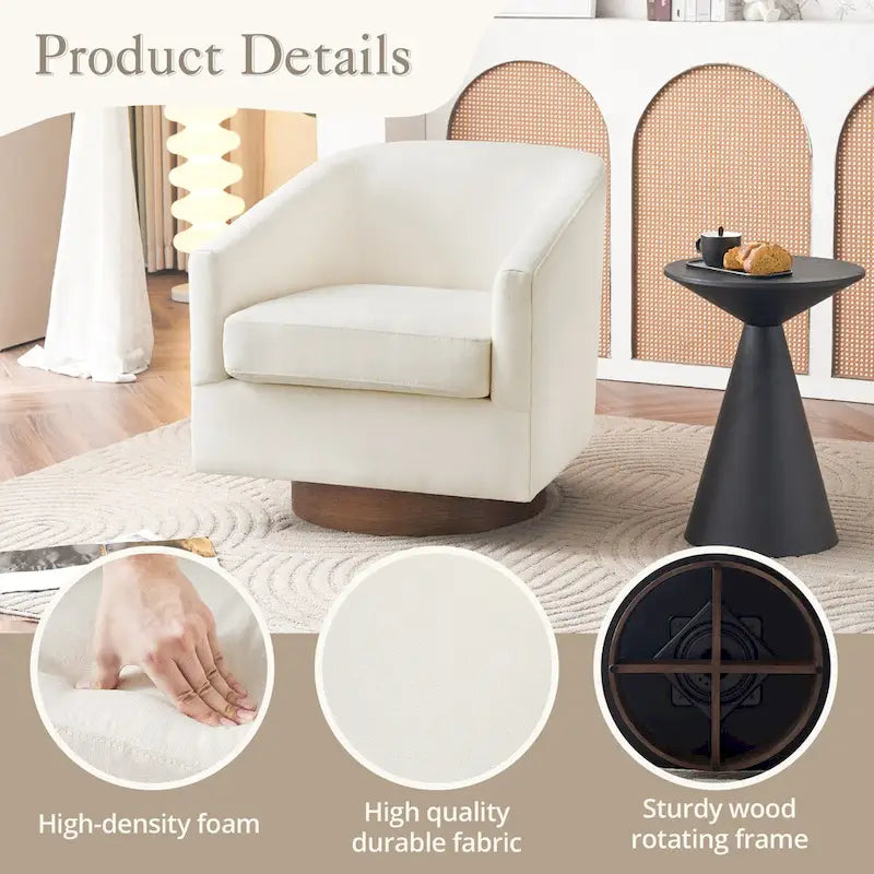 Modern Upholstered Wooden Accent Chair 360 Barrel Swivel Set of 2 Armchair for Living Room