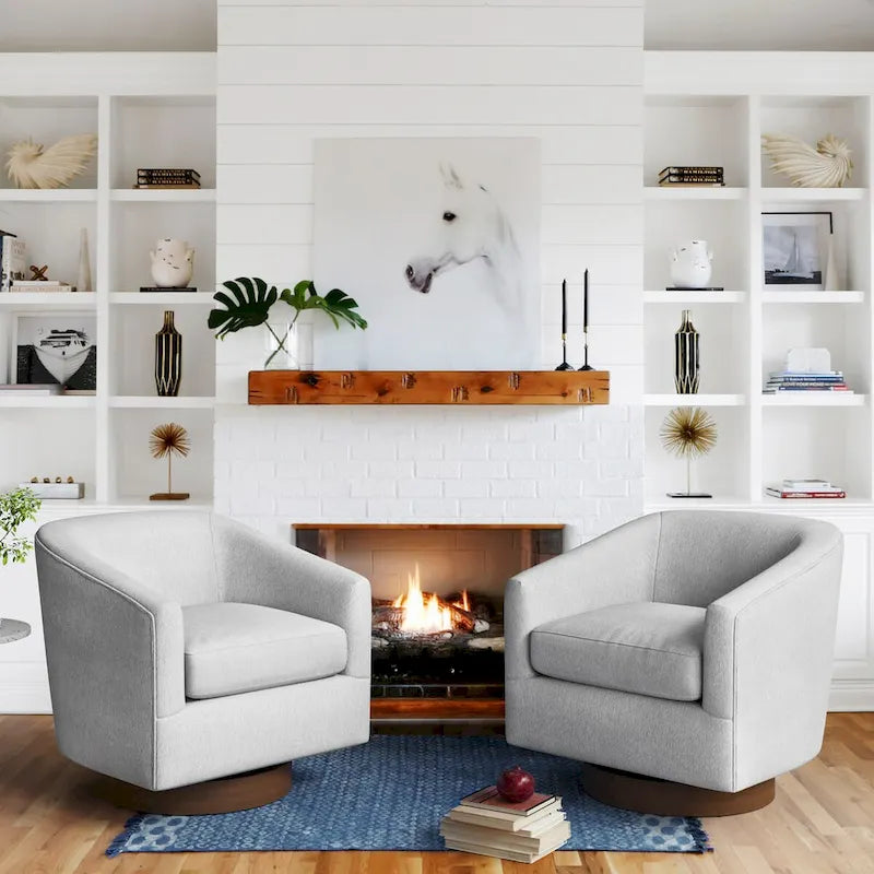 Modern Upholstered Wooden Accent Chair 360 Barrel Swivel Set of 2 Armchair for Living Room
