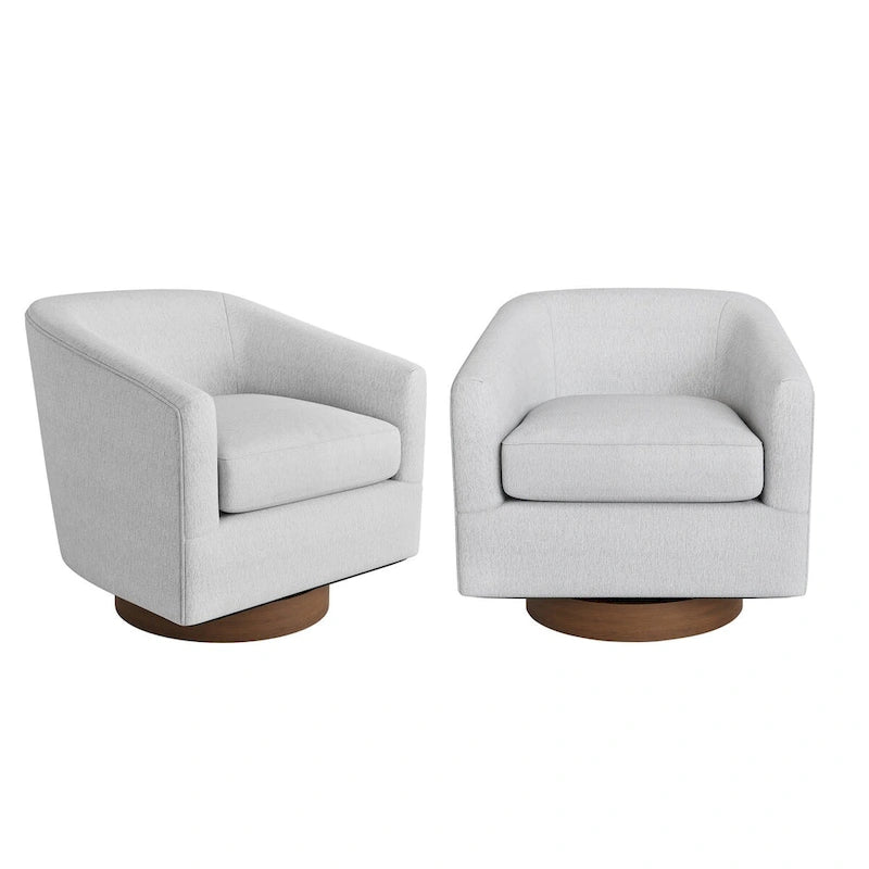 Modern Upholstered Wooden Accent Chair 360 Barrel Swivel Set of 2 Armchair for Living Room