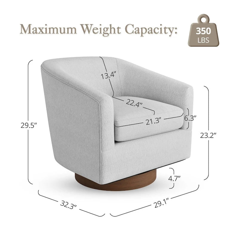 Modern Upholstered Wooden Accent Chair 360 Barrel Swivel Set of 2 Armchair for Living Room