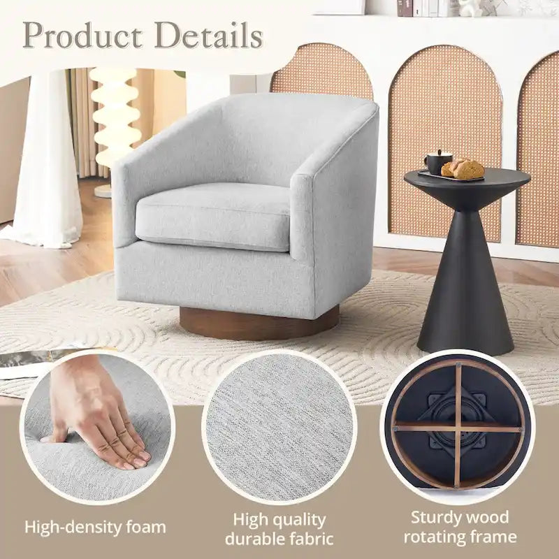Modern Upholstered Wooden Accent Chair 360 Barrel Swivel Set of 2 Armchair for Living Room
