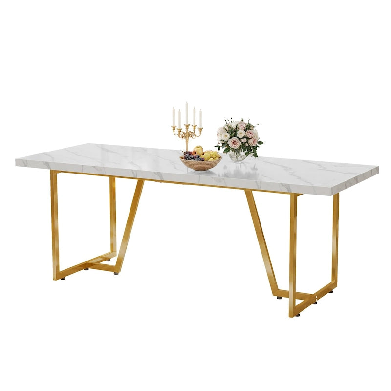 82 Large Dining Table for 6-8 People with Faux Marble Tabletop and Metal Legs