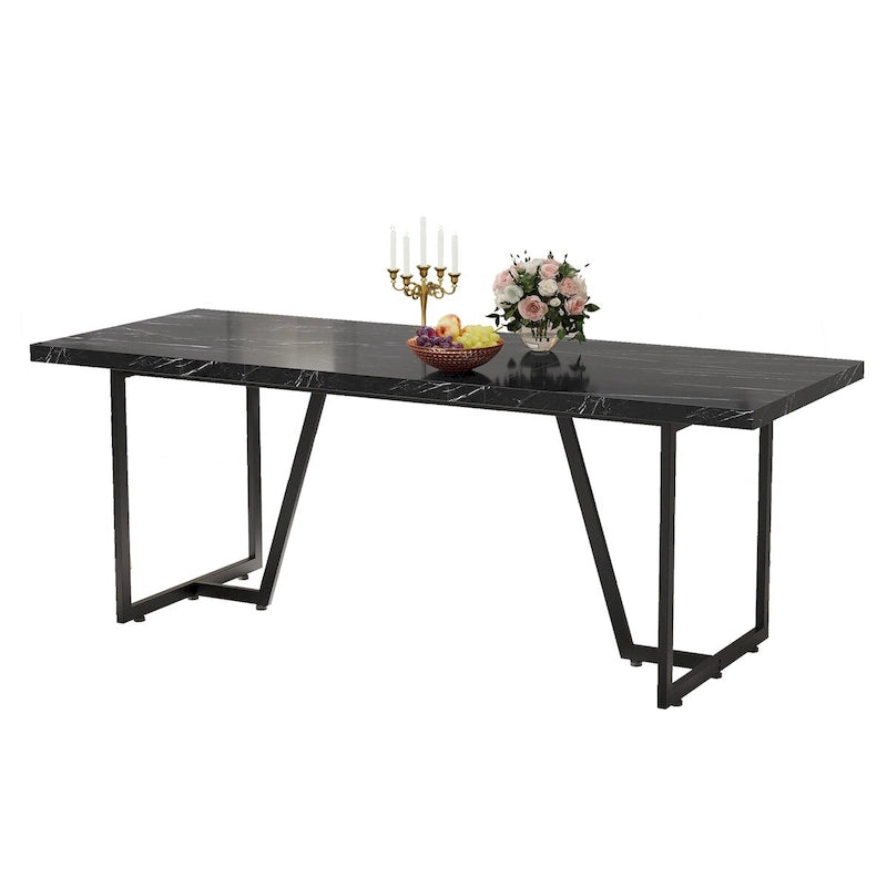 82 Large Dining Table for 6-8 People with Faux Marble Tabletop and Metal Legs