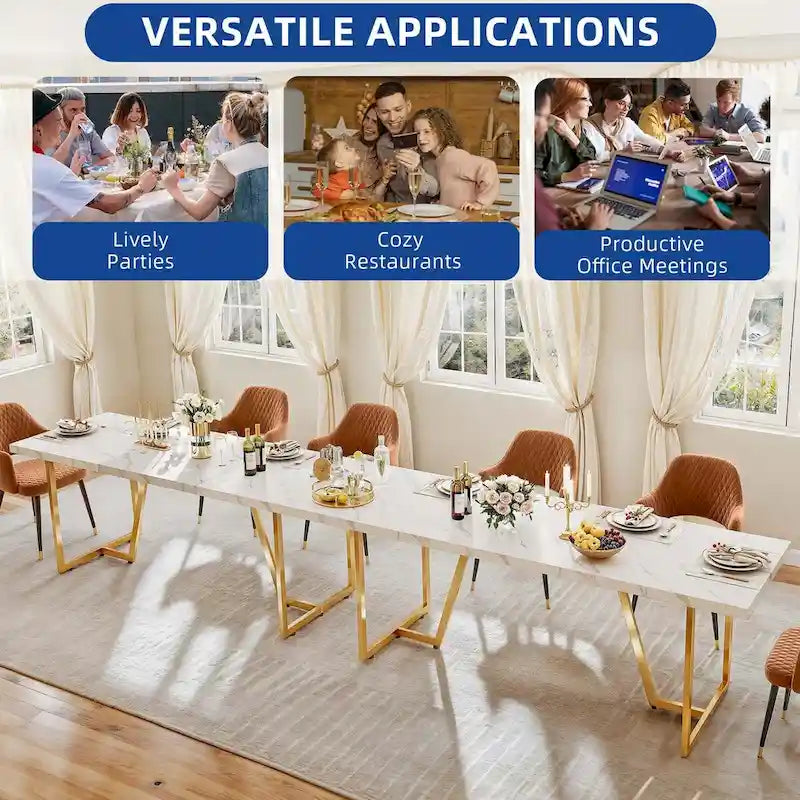 82 Large Dining Table for 6-8 People with Faux Marble Tabletop and Metal Legs