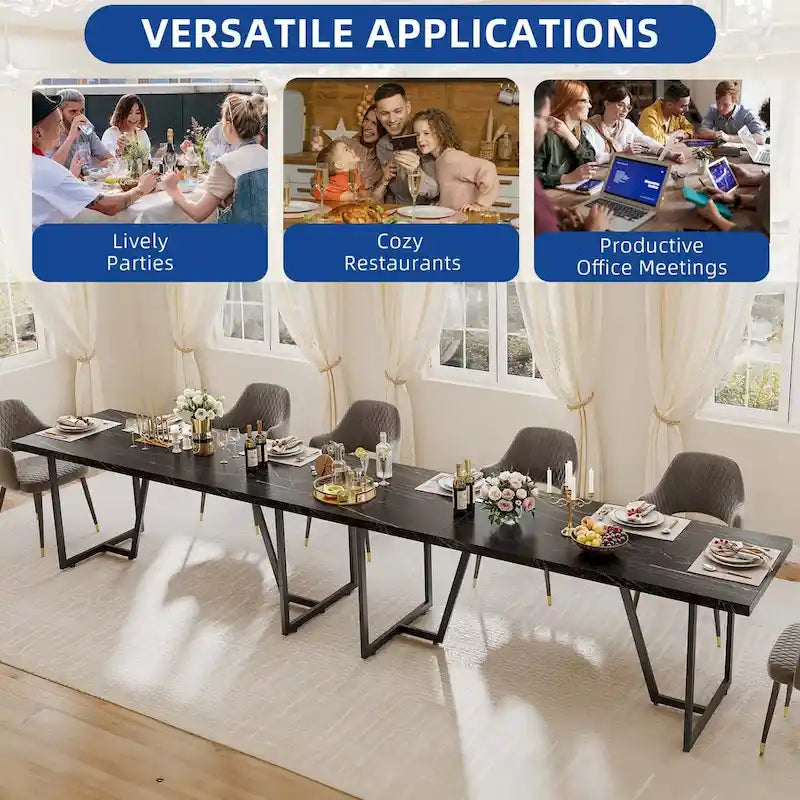 82 Large Dining Table for 6-8 People with Faux Marble Tabletop and Metal Legs