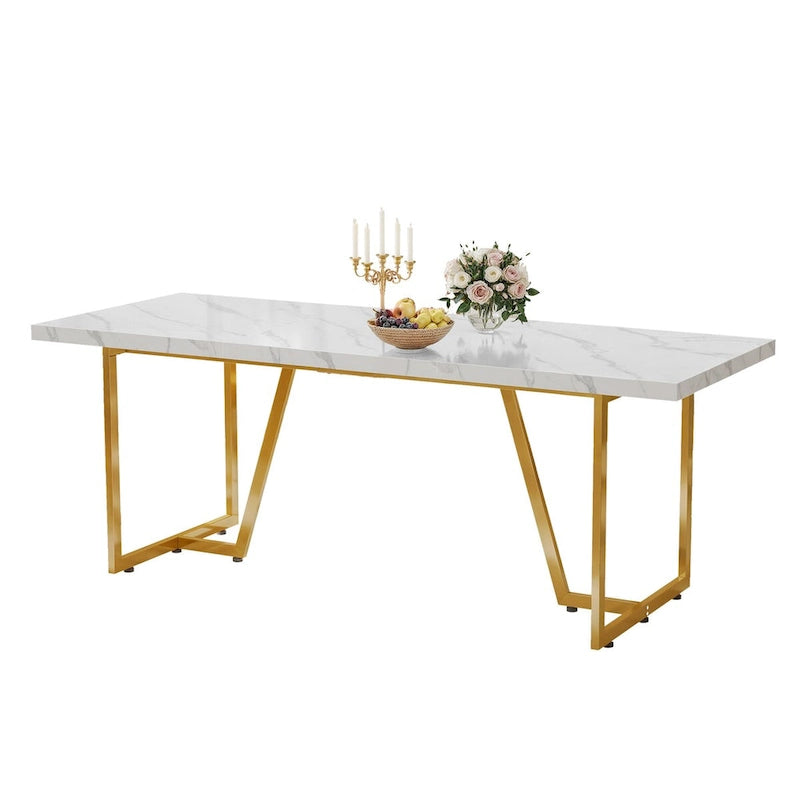 82 Large Dining Table for 6-8 People with Faux Marble Tabletop and Metal Legs