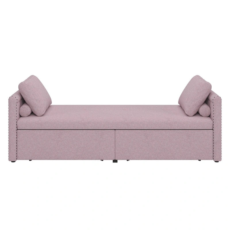 Modern Upholstered Chaise Lounger Daybed Small Single Daybed with 2 Drawers for Living Rooms