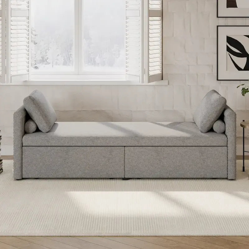 Modern Upholstered Chaise Lounger Daybed Small Single Daybed with 2 Drawers for Living Rooms