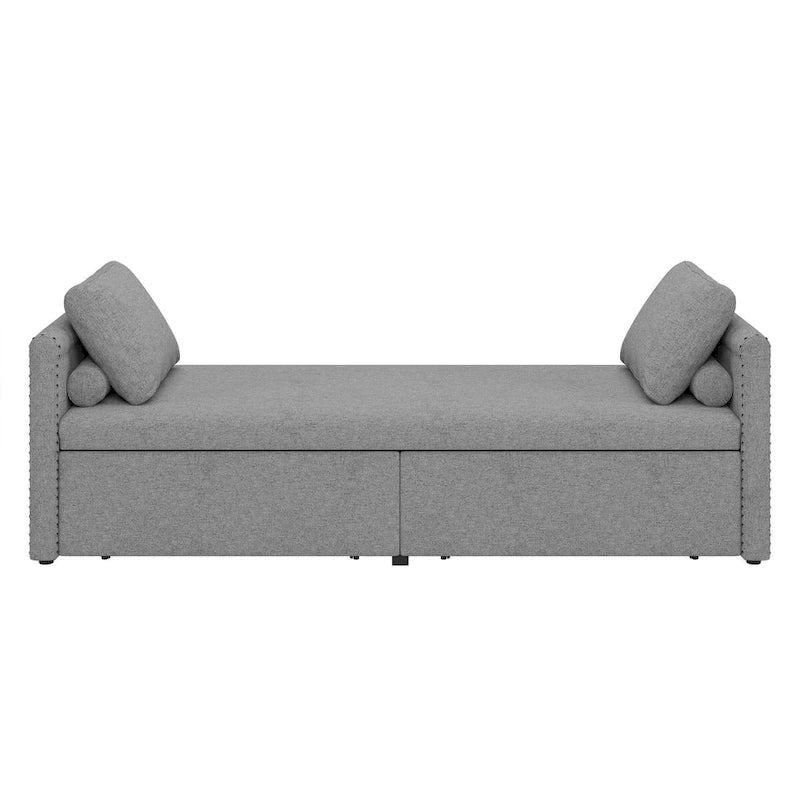 Modern Upholstered Chaise Lounger Daybed Small Single Daybed with 2 Drawers for Living Rooms