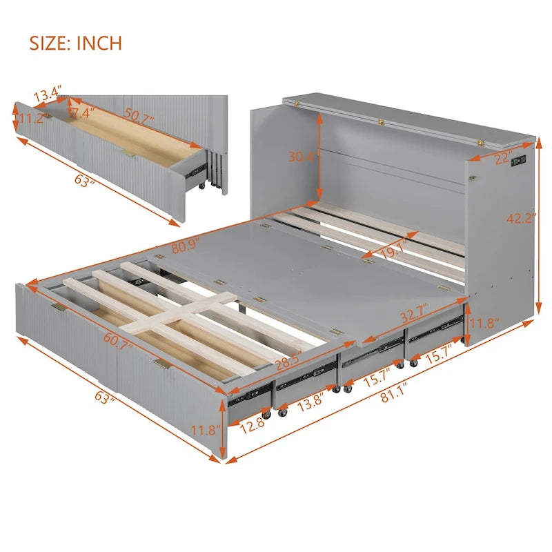 Murphy Bed with drawer and a set of Sockets & USB Ports