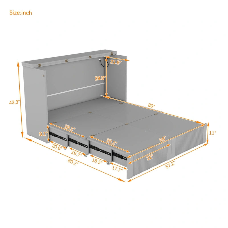 Murphy Bed with drawer and a set of Sockets & USB Ports